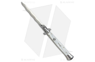 Image of SKM AB 11 Italian Stiletto Automatic Folding Knife, 5.00in, Stainless Steel, Kriss Blade, Acrylic, White Handle, Pearlex, White/Steel, 11.00 inch, BHQ-51125