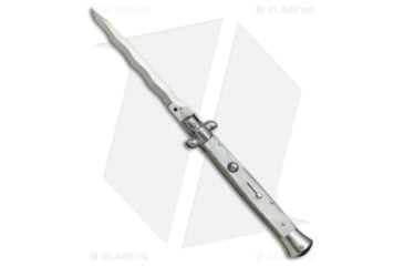 Image of SKM AB 11 Italian Stiletto Automatic Folding Knife, 5.00in, Stainless Steel, Kriss Blade, Acrylic, Gray Handle, Pearlex, Gray/Steel, 11.00 inch, BHQ-51136