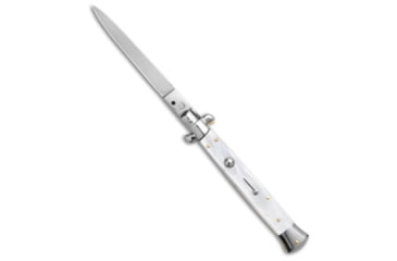 Image of SKM AB 11 Italian Stiletto Automatic Folding Knife, 5.00in, Stainless Steel, Dagger Blade, Acrylic, White Handle, White Pearlex, White/Steel, 11.00 inch, BHQ-51097