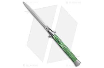 Image of SKM AB 13 Italian Stiletto Automatic Folding Knife, 6.00in, Stainless Steel, Dagger Blade, Acrylic, Green Handle, Green/Steel, 13.00 inch, BHQ-75599
