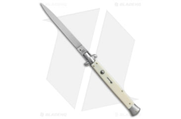 Image of SKM AB 13 Italian Stiletto Automatic Folding Knife, 6.00in, Stainless Steel, Spear Point Blade, Acrylic, White Handle, White/Steel, 13.00 inch, BHQ-75668