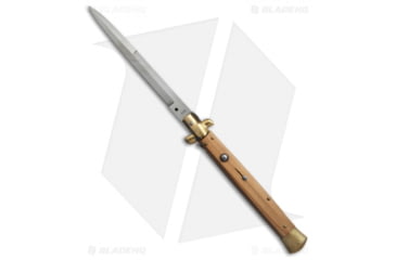 Image of SKM AB 13 Italian Stiletto Automatic Folding Knife, 6.00in, Stainless Steel, Bayonet Blade, Olive Wood, Wood Handle, Wood/Steel, 13.00 inch, BHQ-75670