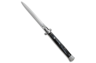 Image of SKM AB 13 Italian Stiletto Automatic Folding Knife, 6.00in, Stainless Steel, Dagger Blade, Acrylic, Black Handle, Black/Steel, 13.00 inch, BHQ-75669