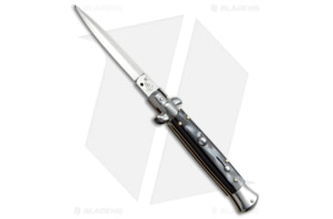 Image of SKM AB 9 Italian Stiletto Automatic Folding Knife, 3.875in, Stainless Steel, Dagger Blade, Acrylic, Black Handle, Standard, Black/Steel, 8.875 inch, BHQ-51161