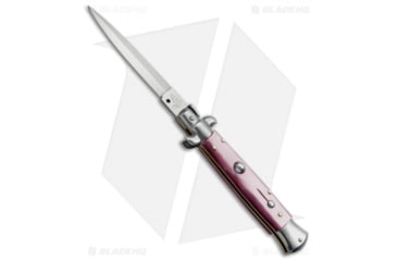 Image of SKM AB 9 Italian Stiletto Automatic Folding Knife, 3.875in, Stainless Steel, Bayonet Blade, Acrylic, Purple Handle, Pearlex, Purple/Steel, 8.875 inch, BHQ-51172