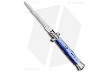 Image of SKM AB 9 Italian Stiletto Automatic Folding Knife, 4.00in, Stainless Steel, Kriss Blade, Acrylic, Blue Handle, Pearlex, Blue/Gray, 8.75 inch, BHQ-71223