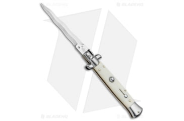 Image of SKM AB 9 Italian Stiletto Automatic Folding Knife, 4.00in, Stainless Steel, Kriss Blade, Acrylic, White Handle, Ivory, White/Gray, 8.75 inch, BHQ-71228