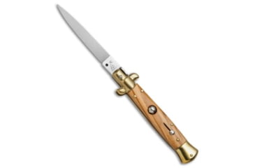 Image of SKM AB 9 Italian Stiletto Automatic Folding Knife, 3.875in, Stainless Steel, Spear Point Blade, Olive Wood, Wood Handle, Brass/Olive, Wood/Steel, 8.875 inch, BHQ-51091