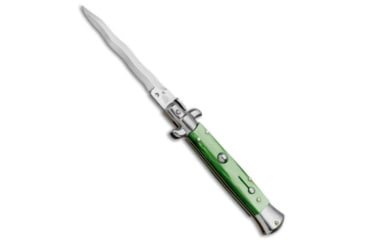 Image of Skm SKM AB 9" Italian Stiletto Automatic Knife Green Acrylic 3.8" Satin Kris, Green, Stainless Steel, adult, BHQ-71224