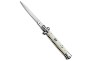 Image of SKM AB 9 Italian Stiletto Automatic Folding Knife, 3.875in, Stainless Steel, Dagger Blade, Acrylic, White Handle, Ivory, White/Steel, 8.875 inch, BHQ-51163