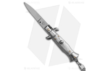 Image of SKM Italian Stiletto Keychain, 1.125in, Stainless Steel, Spear Point Blade, Acrylic, Silver/Teal Handle, Silver/Teal/Gray, 2.75 inch, BHQ-102942