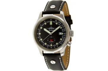 Image of Skytimer 503225012 Quartz Alarm Mens Watch - Black Dial, black Leather Strap
