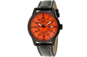 Image of Skytimer 510605427 Automatic Pilot Mens Watch - Leather Strap, Orange Dial