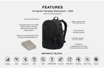 Image of SLNT Incognito Faraday Backpack, USA Berry Compliant, Black, 25L Pack/14L Inert, SL-BPK-BER-01