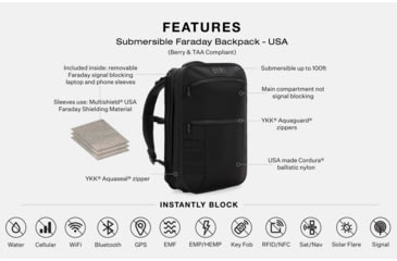 Image of SLNT Submersible Faraday Backpack, USA Berry Compliant, Black, 23L, SP-DFT-BPB