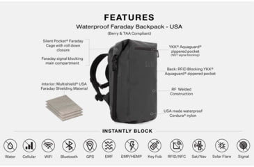 Image of SLNT Waterproof Faraday Backpack, USA Berry Compliant, Black, 20L, SPB-BPK-BER
