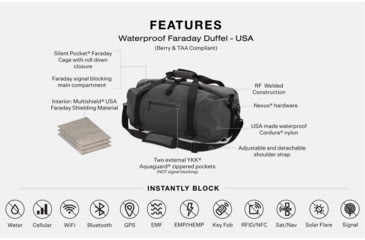 Image of SLNT Waterproof Faraday Duffel, USA Berry Compliant, Black, 40L, SPB-DFL-BER