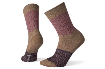 Image of Smartwool Color Block Cable Crew Socks - Womens, Fossil, Small, SW004004880-S