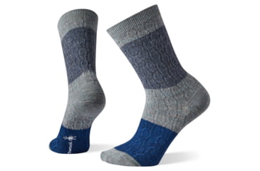 Image of Smartwool Color Block Cable Crew Socks - Womens, Lunar Gray, Large, SW004004E47-L