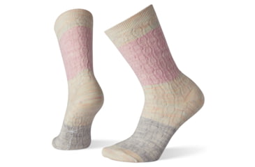 Image of Smartwool Color Block Cable Crew Socks - Womens, Pink Nectar, Large, SW004004B98-L