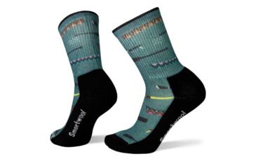Image of Smartwool Hike Light Canoe Print Crew - Women's, Mediterranean Green, Large, SW001424A19-L
