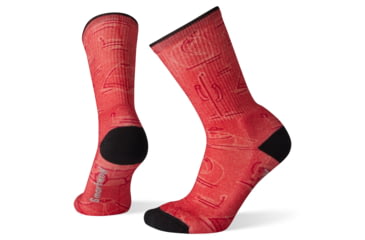 Image of Smartwool Hike Light Down the River Print Crew Socks - Womens, Bright Coral, Large, SW001240494-L