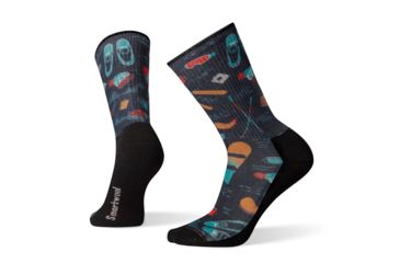 Image of Smartwool Hike Light Hut Trip Print Crew Socks, Deep Marlin, Large, SW001188C51-L
