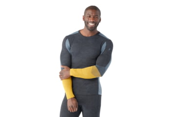 Image of Smartwool Intraknit Thermal Merino Base Layer Colorblock Crew - Mens, Charcoal/Honey Gold, Small, SW016453M371-S