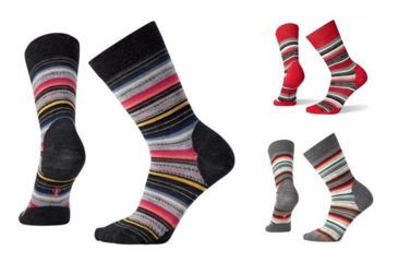 Image of Smartwool Margarita Socks - Women's, Charcoal Stripe, Crimson/Black, Medium Gray Heather/Bright Coral