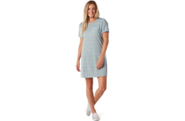 Image of Smartwool Merino 150 Short Sleeve Dress - Womens, Wave Blue Stripe, Extra Small, SW015122D53-XS