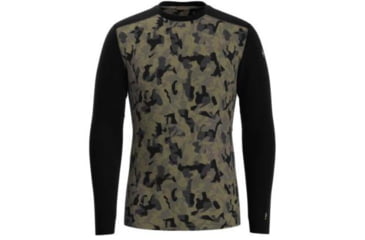 Image of Smartwool Merino 250 Baselayer Pattern Crew - Mens, Military Olive Camo/Black, Large, SW016351H15L