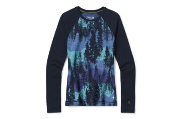 Image of Smartwool Merino 250 Baselayer Pattern Crew - Womens, Deep Navy Forest Scape, Small, SW016371E43-S