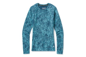 Image of Smartwool Merino 250 Baselayer Pattern Crew - Womens, Wave Blue Traced Dahlia, Large, SW016371E39-L