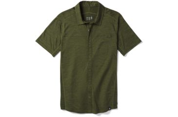 Image of Smartwool Merino Sport 150 Short Sleeve Button Down - Mens, Moss Green Heather, Small, SW016203B45-S