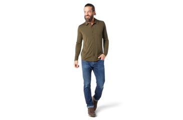 Image of Smartwool Merino Sport 250 Long Sleeve Button Up - Mens, Military Olive Heather, Small, SW016298D12-S