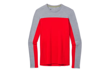 Image of Smartwool Merino Sport 250 Long Sleeve Crew - Mens, Light Gray Heather/Cardinal Red, 2XL, SW019023E76-XXL