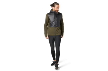 Image of Smartwool Merino Sport Fleece Full Zip Hybrid Hoodie - Mens, Military Olive Heather, Extra Large, SW019045D12-XL