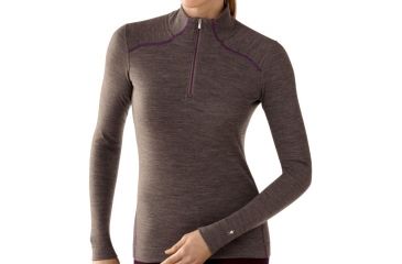 Image of Smartwool NTS Mid 250 Zip T - Women's-X-Large-Taupe Heather/Aubergine