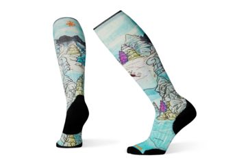 Image of Smartwool PhD Ski Light Elite Pow Days Print Socks, Multi Color, Medium, SW001184150-M