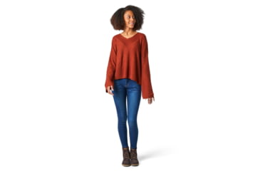 Image of Smartwool Shadow Pine Cable V-Neck Sweater - Womens, Ginger Heather, Medium, SW016394E14-M