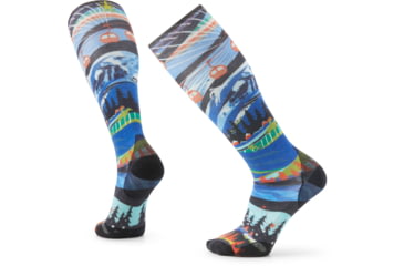 Image of Smartwool Ski Zero Cushion Skication Print OTC Socks - Mens, G61 Mist Blue, Medium, SW001963G61M