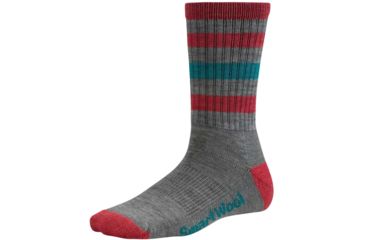 Image of Smartwool Striped Hike Light Crew Sock - Women's-Grey/Coral-Medium