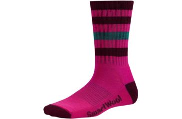 Image of Striped Hike Light Crew Sock - Womens-Bright Pink-Small