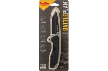 Image of Smith's Sharpeners Battle Plan Linerlock Folding Knife, 3.75in Closed, 2.75in Black Stonewash 420 SS Blade, Black G10 Handle, Thumb Stud, Pocket Clip, Black, AC50994