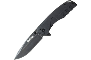 Image of Smith's Sharpeners Battle Plan Linerlock Folding Knife, 3.75in Closed, 2.75in Black Stonewash 420 SS Blade, Black G10 Handle, Thumb Stud, Pocket Clip, Black, AC50994