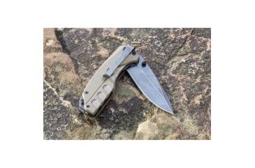 Image of Smith's Sharpeners Battle Plan Linerlock Folding Knife, 3.75in Closed, 2.75in Black Stonewash 420 SS Blade, Desert Tan G10 Handle, Thumb Stud, Pocket Clip, Desert tan, AC50995