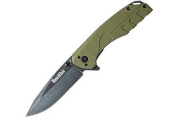 Image of Smith's Sharpeners Battle Plan Linerlock Folding Knife, 3.75in closed, 2.75in black Stonewash 420 SS blade, OD Green G10, OD Green, AC50996