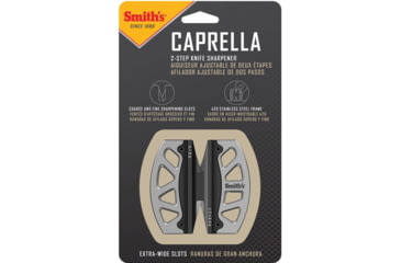 Image of Smith's Sharpeners Caprella Two-Step Sharpener, 3in X 2.5in, Non-Slip Base, Crossed Carbide Blades And Triangular Ceramic Rods, Pre-Set Sharpening Angles, 420 SS Frame, 51106