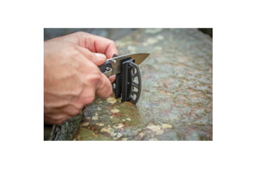 Image of Smith's Sharpeners Caprella Two-Step Sharpener, 3in X 2.5in, Non-Slip Base, Crossed Carbide Blades And Triangular Ceramic Rods, Pre-Set Sharpening Angles, 420 SS Frame, 51106