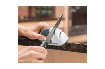 Image of Smith's Sharpeners EdgeGrip Two-Step Sharpener, 4.63in Overall, Carbide Blades And Ceramic Rods, For Use On Straight Edge Knives, Base Designed To Grip Edge Of Counter, 51002